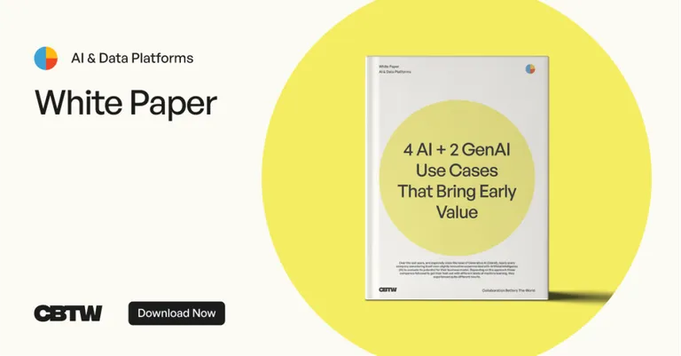 Banner to download a White Paper on use-case examples bringing early business value in a well designed AI strategy
