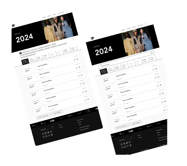 Website design for user-centric navigation on the London Fashion Week event page
