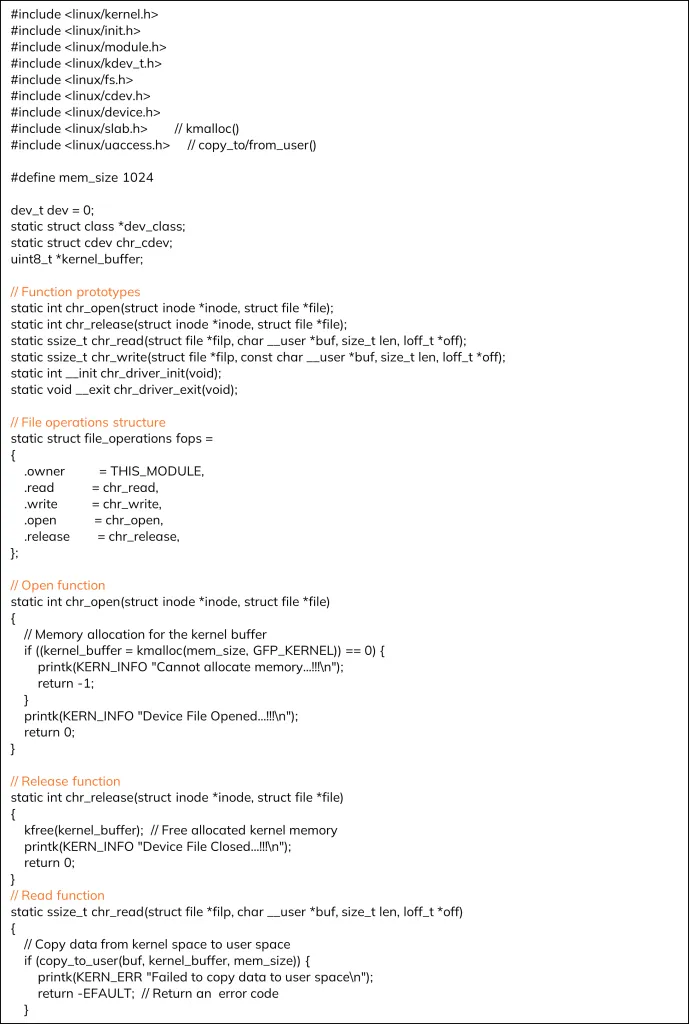 Linux Character Device Driver – Code Implementation